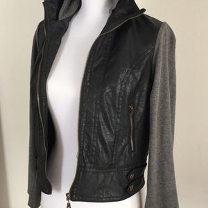 Faux leather hooded jacket